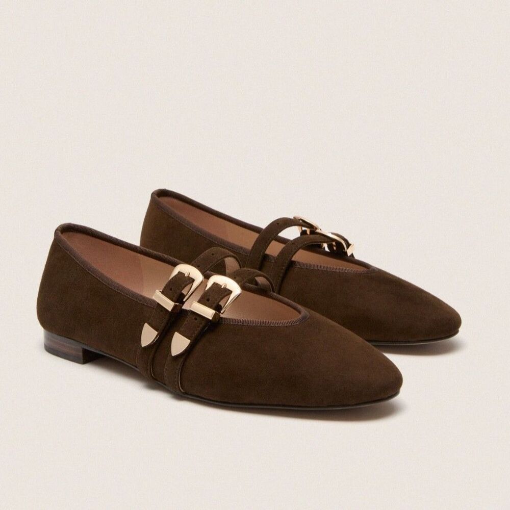 TUCKERNUCK Chocolate Suede Buckle Nina Flats Brown Mary Jane Sz 6